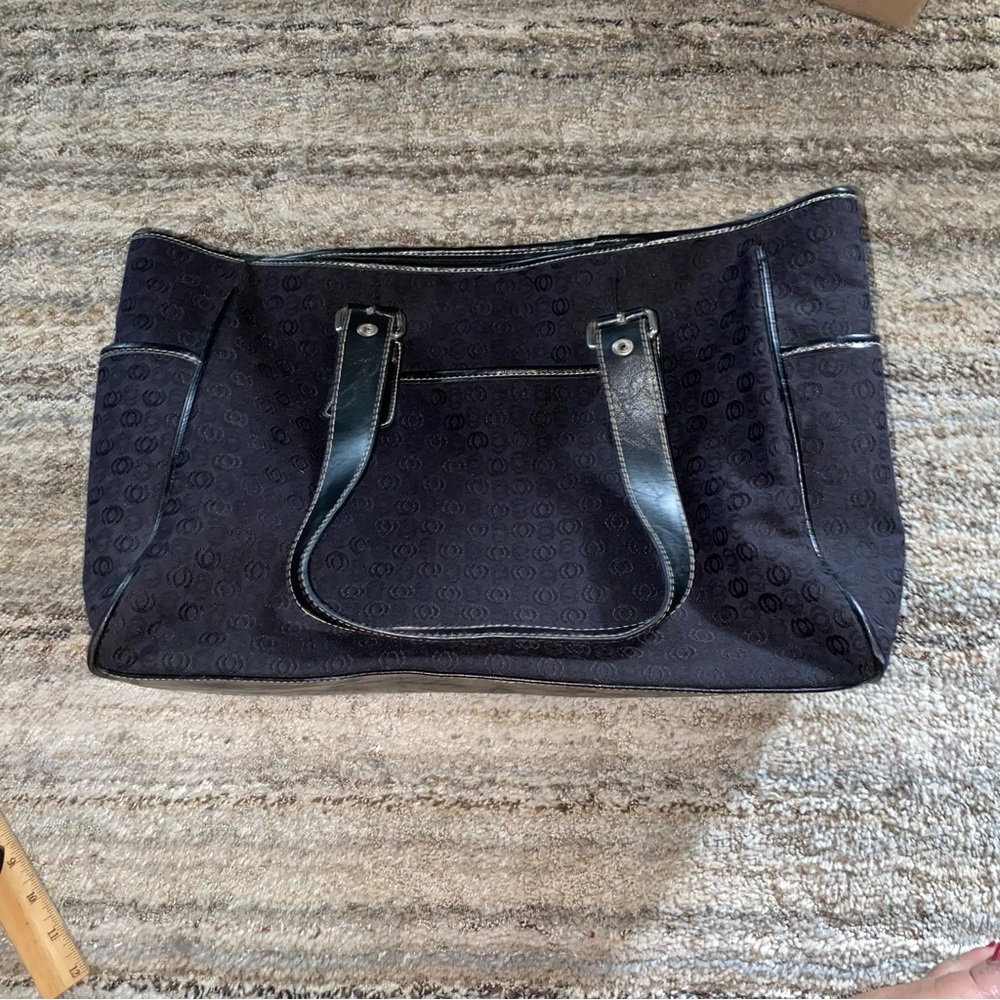 Black Logo-Patterned Tote with Leather Trim (3.5)